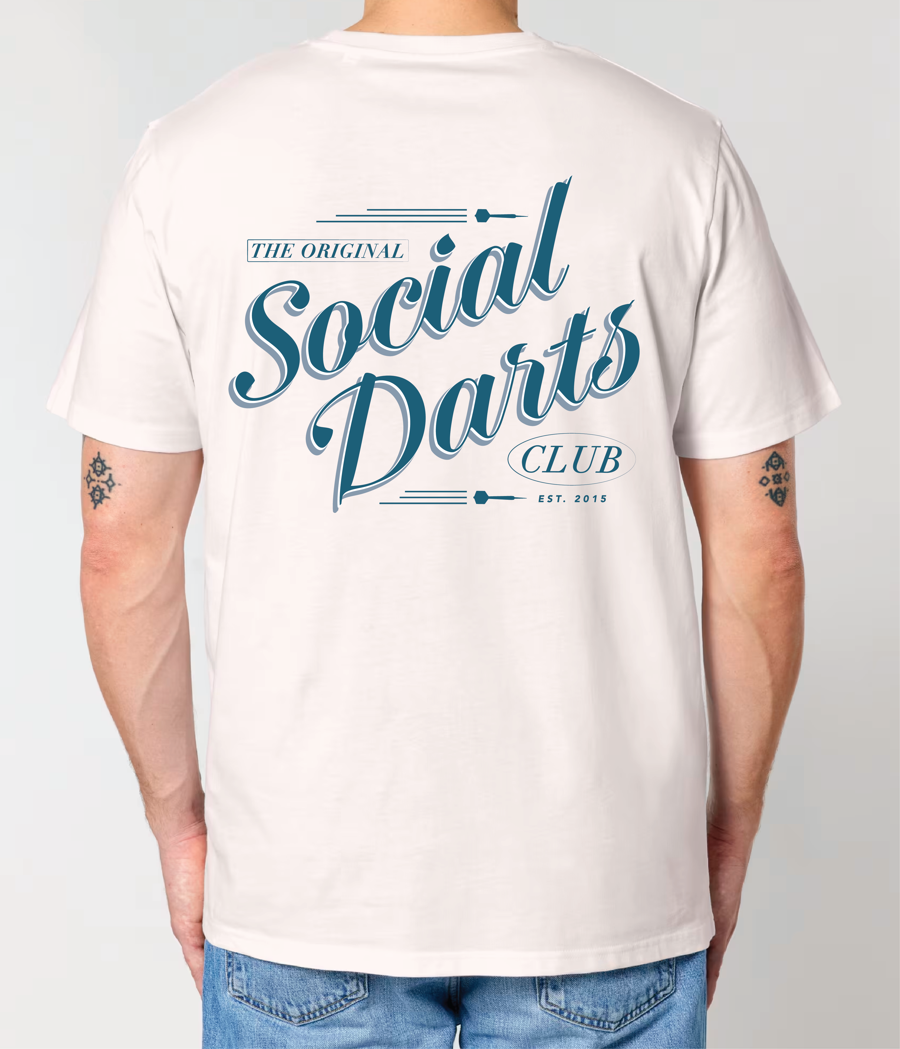 Vintage White Social Darts - Blue Design Tee