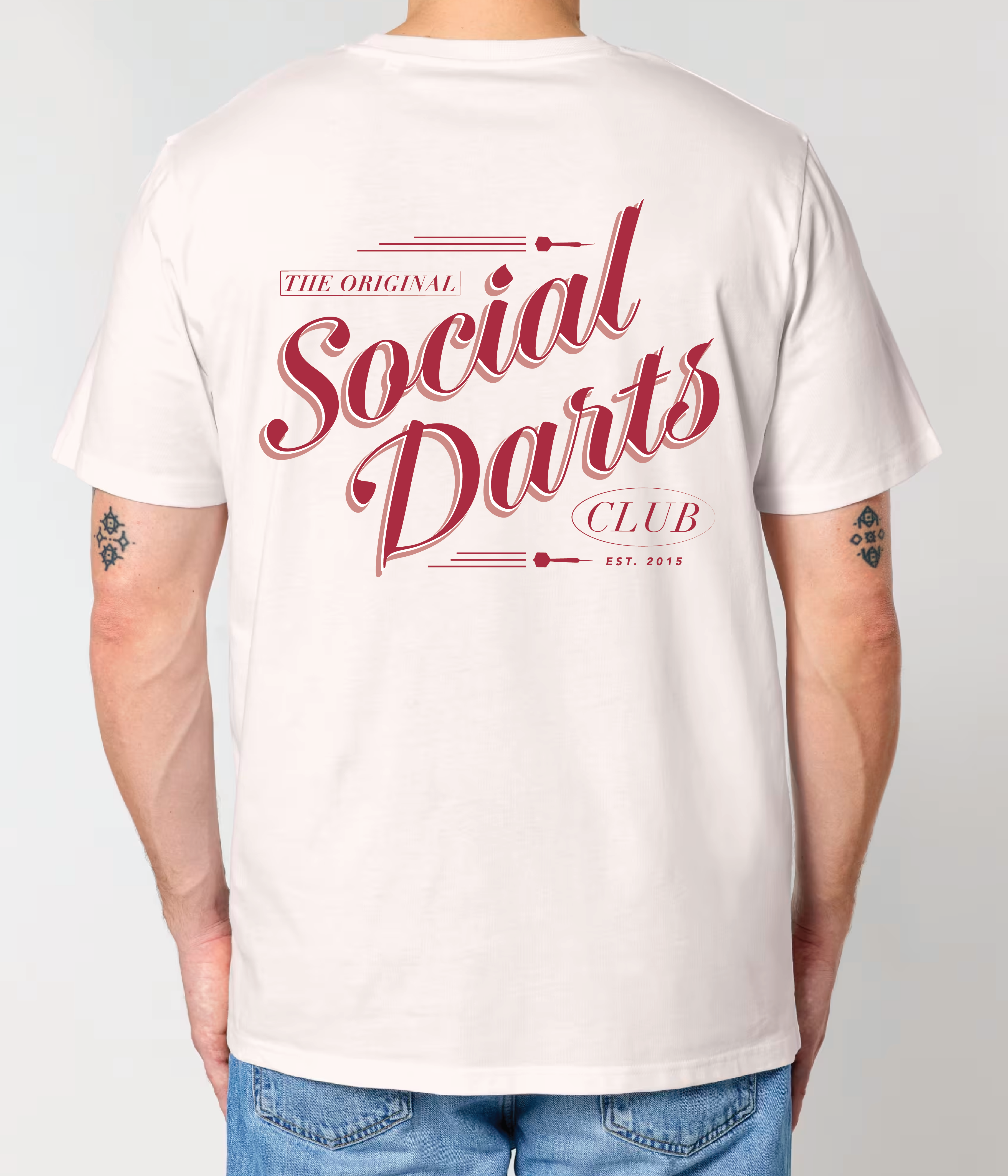 Vintage White Social Darts - Red Design Tee