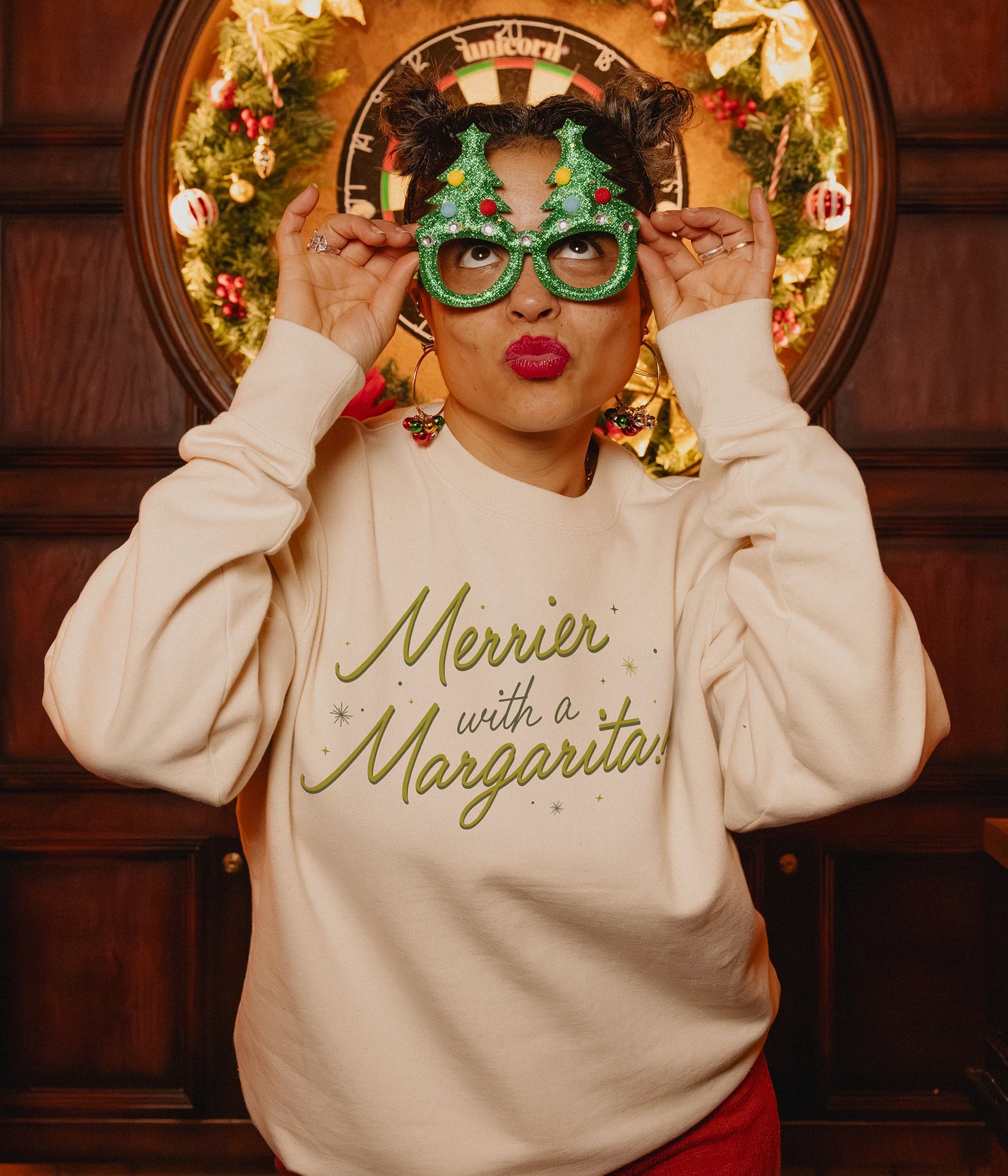 Merrier with a Margarita Typographic Christmas Jumper Natural Raw