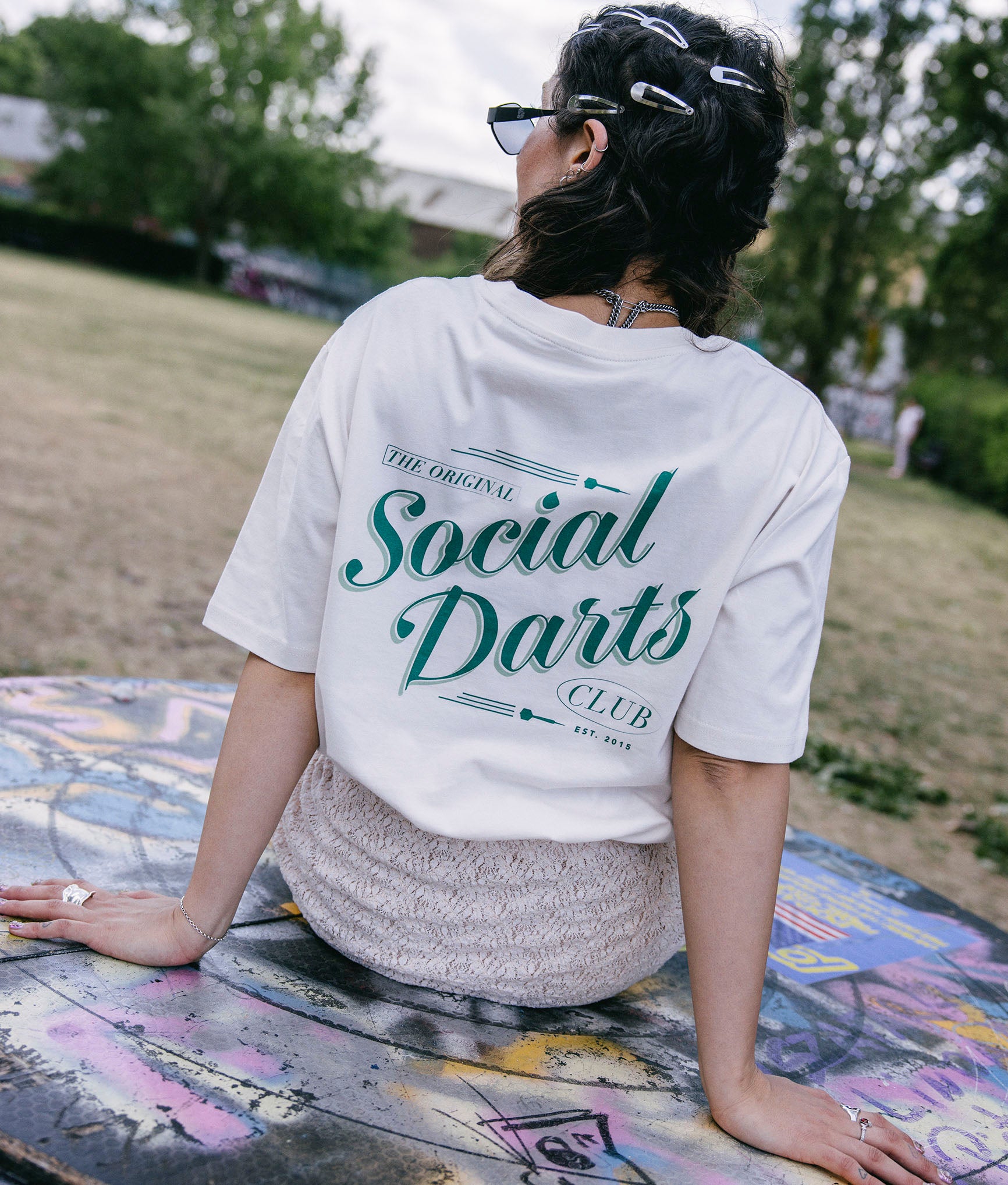 Vintage White Social Darts - Green Design Tee