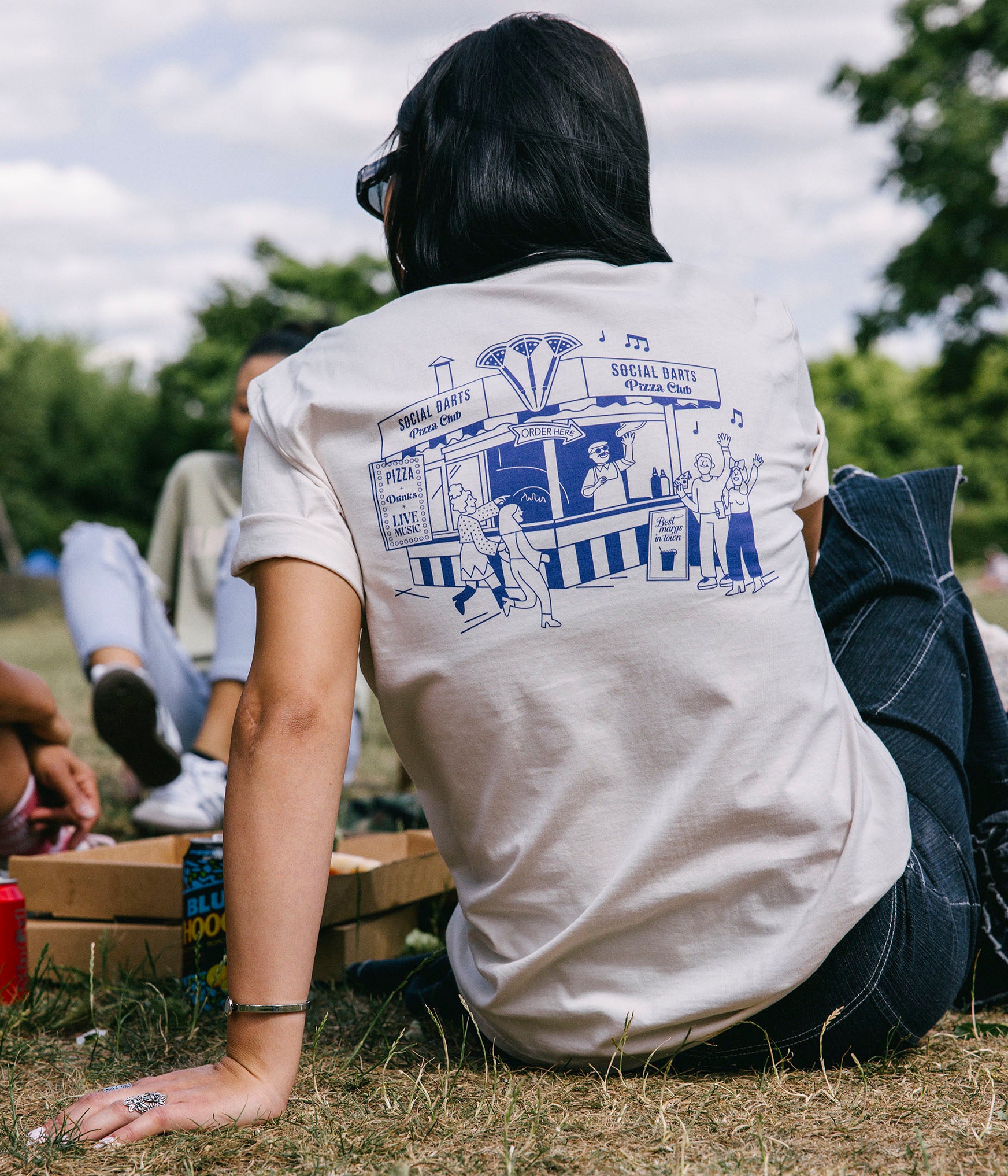 Vintage White Social Darts Pizza Club Tee