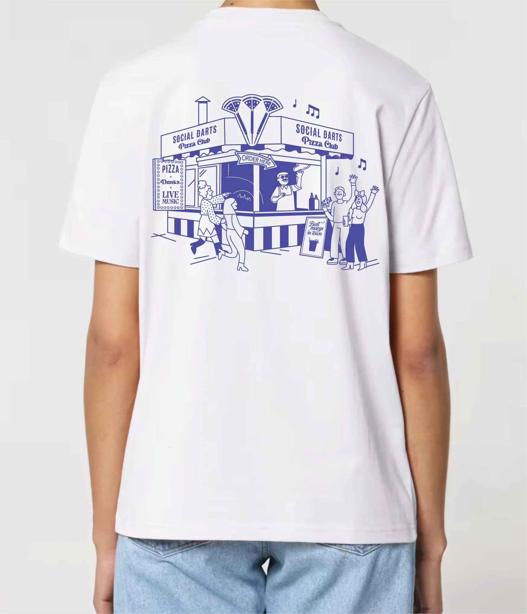 White Social Darts Pizza Club Tee