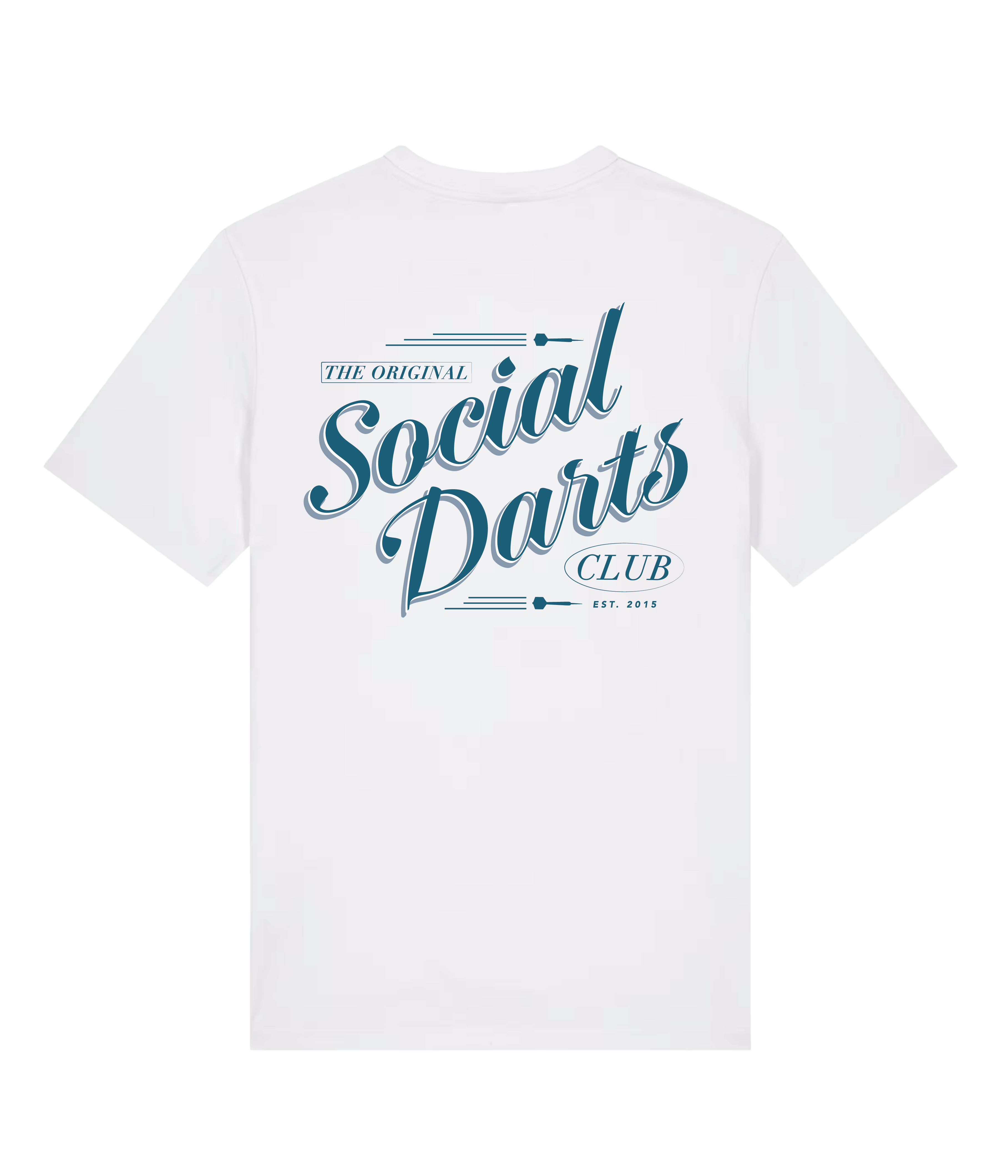 White Social Darts - Blue Design Tee