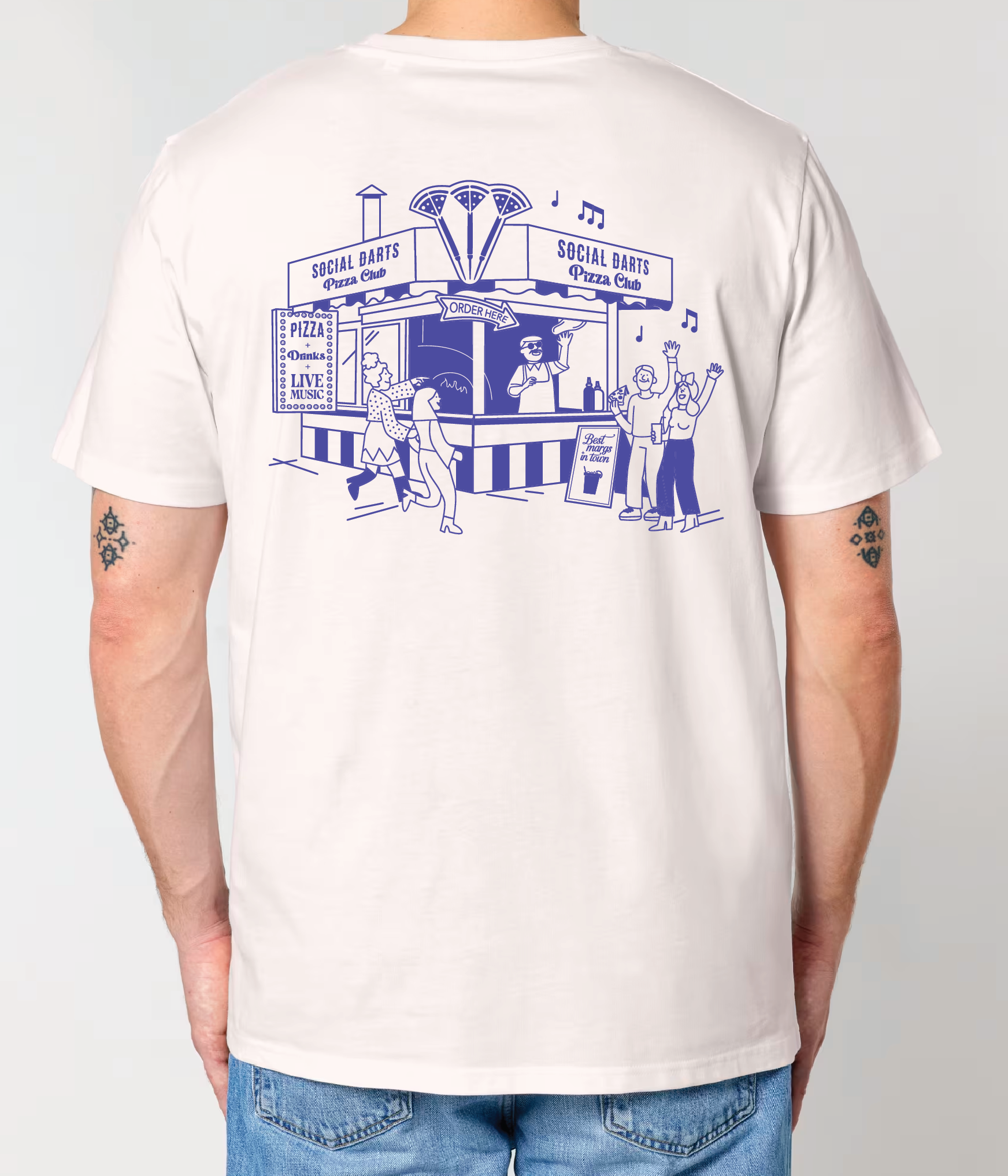 Vintage White Social Darts Pizza Club Tee