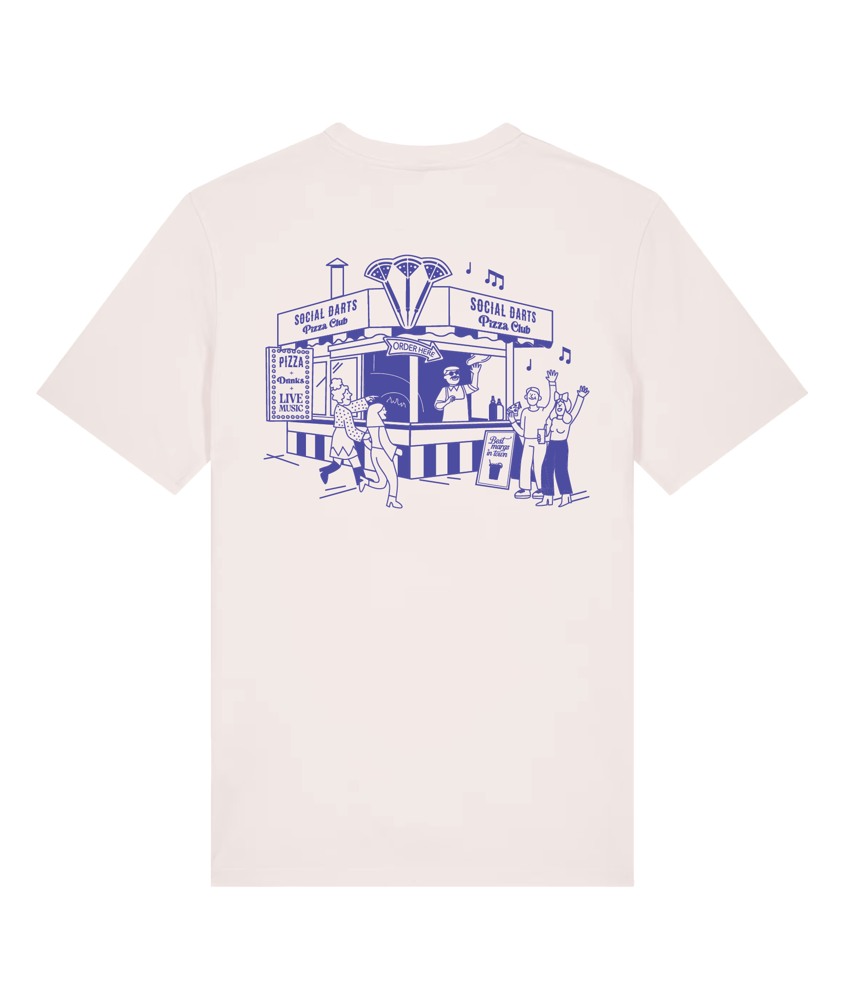 Vintage White Social Darts Pizza Club Tee