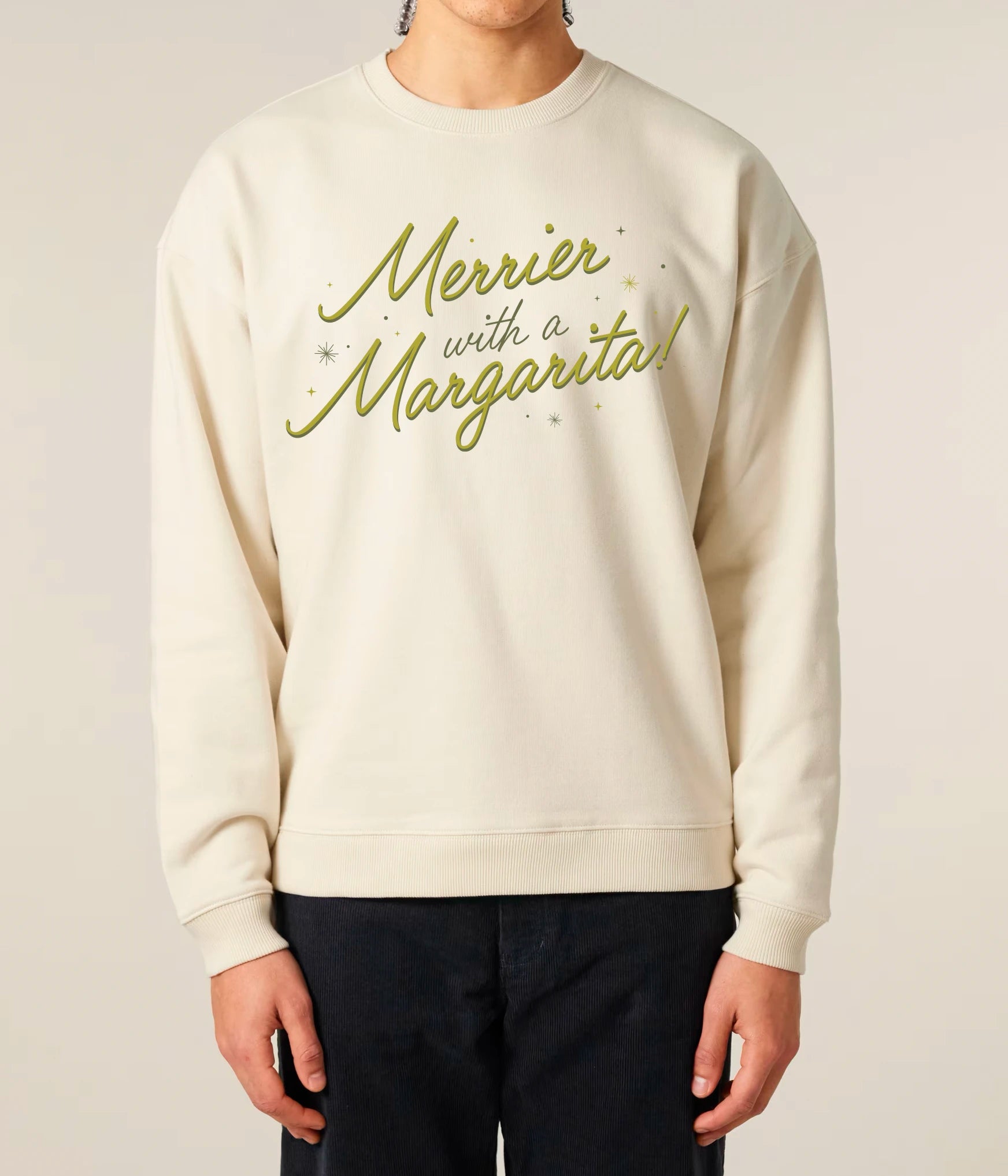 Merrier with a Margarita Typographic Christmas Jumper Natural Raw