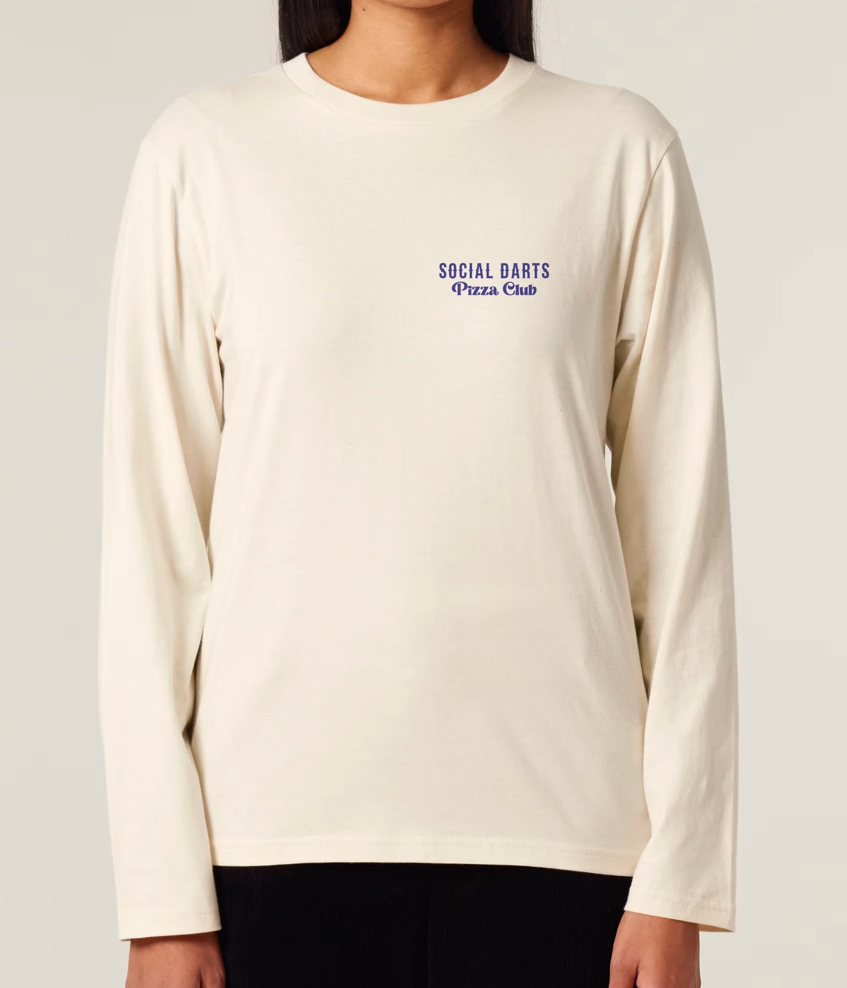Vintage White Social Darts Pizza Club Long Sleeve Tee