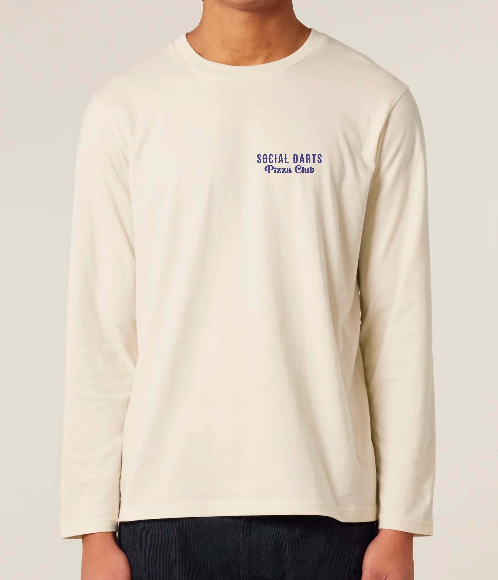 Vintage White Social Darts Pizza Club Long Sleeve Tee